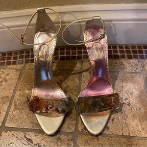 SACCO Women Animal Print Leather Light Gold Ankle Strap Shoes Size 36